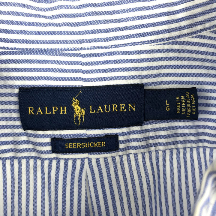 Ralph Lauren Seersucker Short Sleeve Button-Down Striped Shirt, Men's Size L cotton blue type Vintage Second Hand