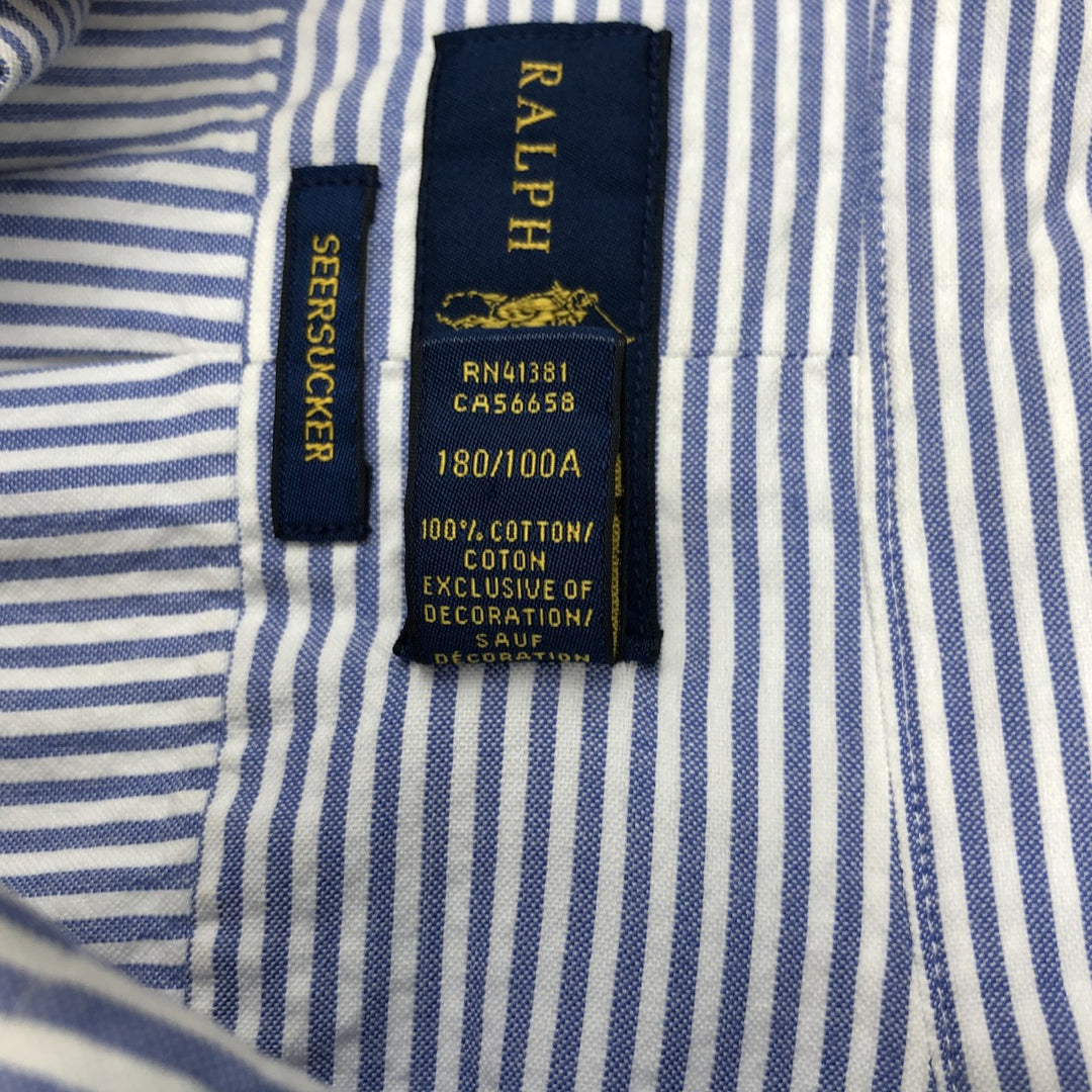 Ralph Lauren Seersucker Short Sleeve Button-Down Striped Shirt, Men's Size L cotton blue type Vintage Second Hand