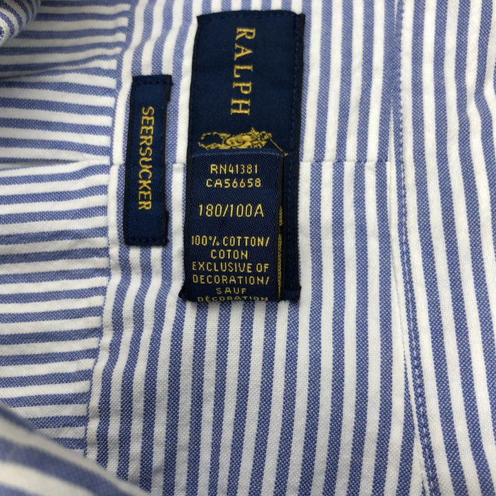 Ralph Lauren Seersucker Short Sleeve Button-Down Striped Shirt, Men's Size L cotton blue type Vintage Second Hand