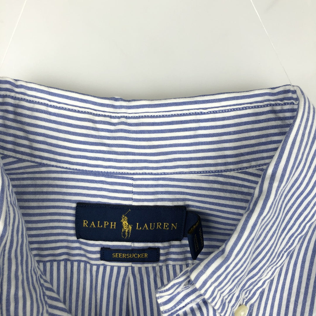 Ralph Lauren Seersucker Short Sleeve Button-Down Striped Shirt, Men's Size L cotton blue type Vintage Second Hand