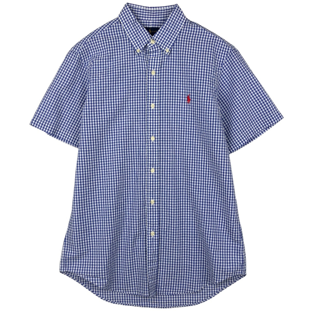 Ralph Lauren Gingham Check Short Sleeve Button Down Check Shirt Men's M Size cotton blue type Vintage Second Hand