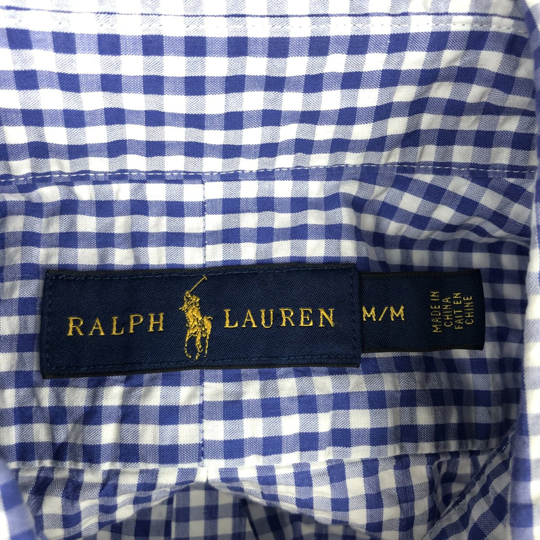 Ralph Lauren Gingham Check Short Sleeve Button Down Check Shirt Men's M Size cotton blue type Vintage Second Hand