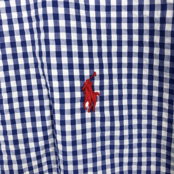 Ralph Lauren Gingham Check Short Sleeve Button Down Check Shirt Men's M Size cotton blue type Vintage Second Hand