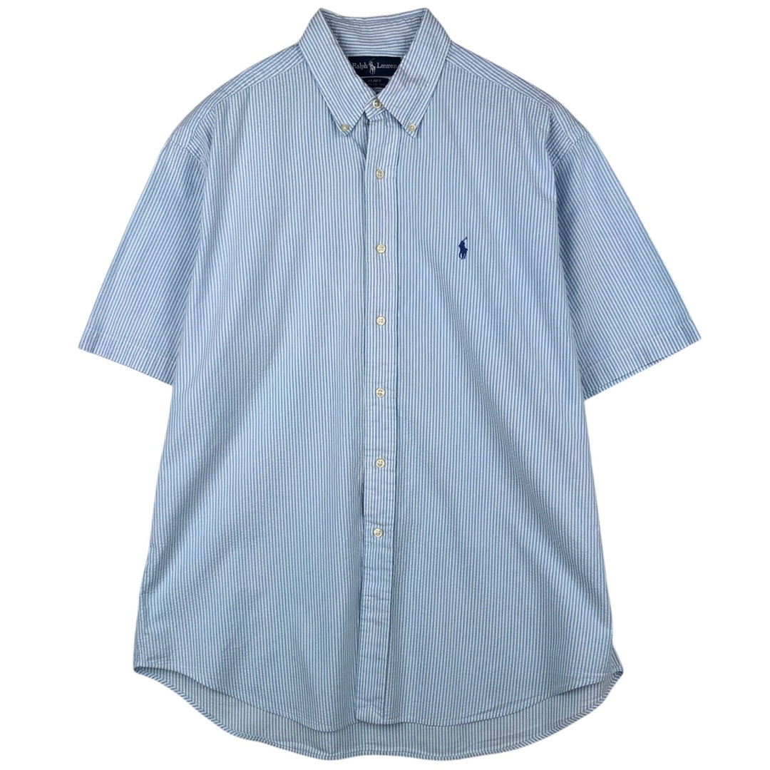 Ralph Lauren BLAKE Seersucker Short Sleeve Button Down Striped Shirt Men's Size L cotton Blue type light blue Vintage Second Hand