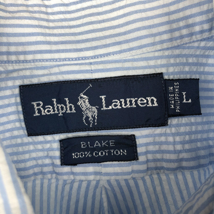 Ralph Lauren BLAKE Seersucker Short Sleeve Button Down Striped Shirt Men's Size L cotton Blue type light blue Vintage Second Hand