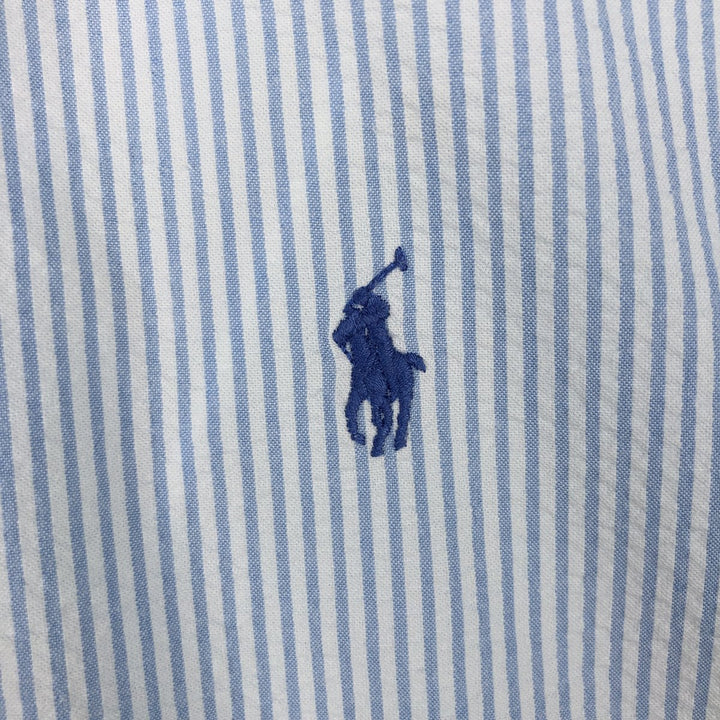 Ralph Lauren BLAKE Seersucker Short Sleeve Button Down Striped Shirt Men's Size L cotton Blue type light blue Vintage Second Hand