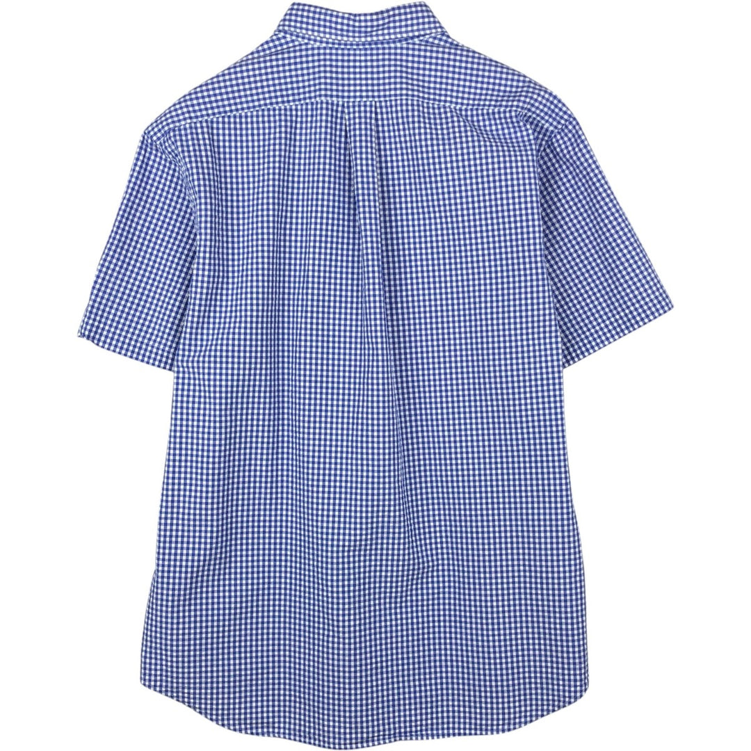 Ralph Lauren gingham check seersucker short-sleeved button-down check shirt, men's size XL (approx.) cotton blue type Vintage Second Hand