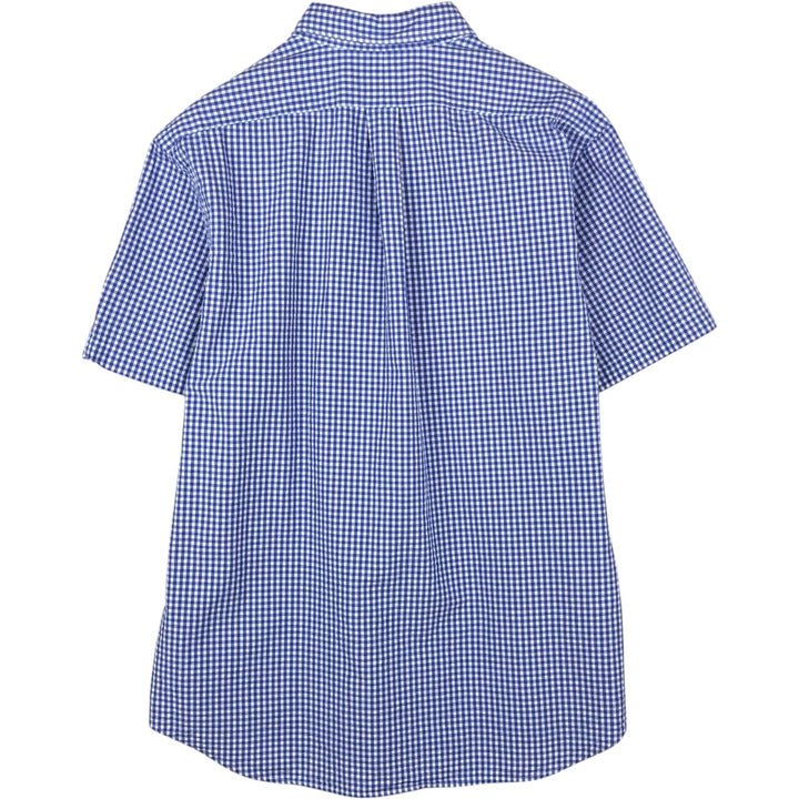 Ralph Lauren gingham check seersucker short-sleeved button-down check shirt, men's size XL (approx.) cotton blue type Vintage Second Hand