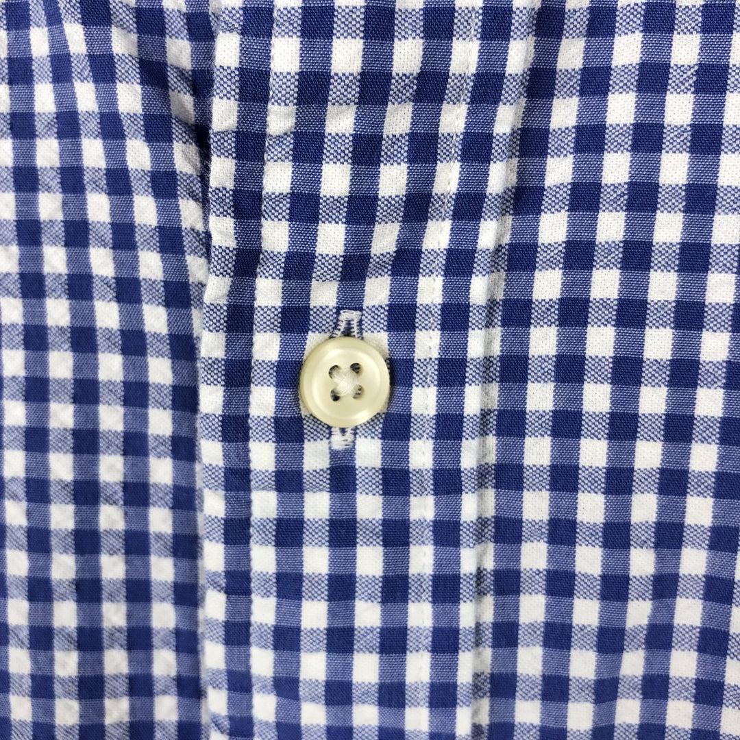 Ralph Lauren gingham check seersucker short-sleeved button-down check shirt, men's size XL (approx.) cotton blue type Vintage Second Hand