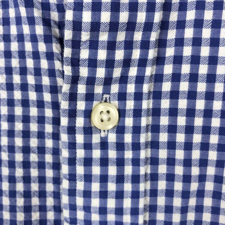 Ralph Lauren gingham check seersucker short-sleeved button-down check shirt, men's size XL (approx.) cotton blue type Vintage Second Hand