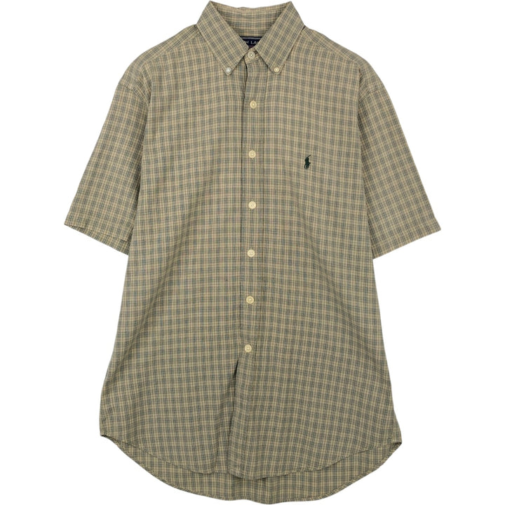 1990'S Ralph Lauren RALPH LAUREN SPORT Short-Sleeve Button-Down Check Shirt, Men's Size M (approx.), Vintage cotton Khaki type beige Vintage Second Hand