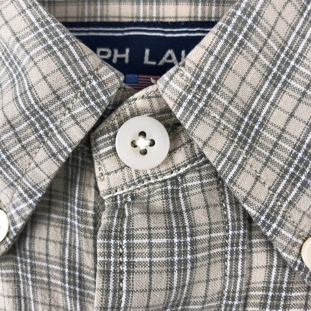 1990'S Ralph Lauren RALPH LAUREN SPORT Short-Sleeve Button-Down Check Shirt, Men's Size M (approx.), Vintage cotton Khaki type beige Vintage Second Hand