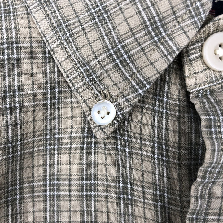 1990'S Ralph Lauren RALPH LAUREN SPORT Short-Sleeve Button-Down Check Shirt, Men's Size M (approx.), Vintage cotton Khaki type beige Vintage Second Hand