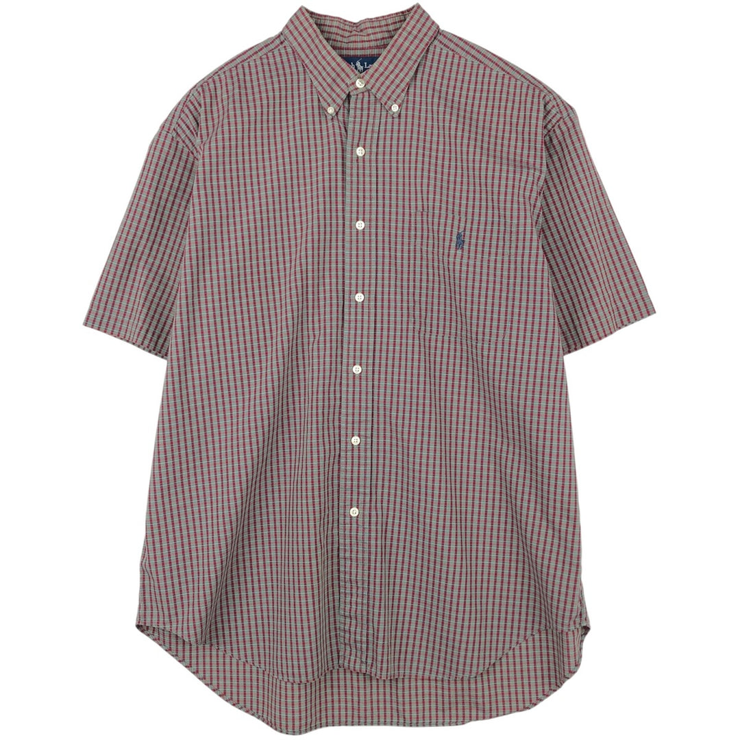 Ralph Lauren BARTLETT short sleeve button down check shirt, men's XL size cotton burgundy type Vintage Second Hand