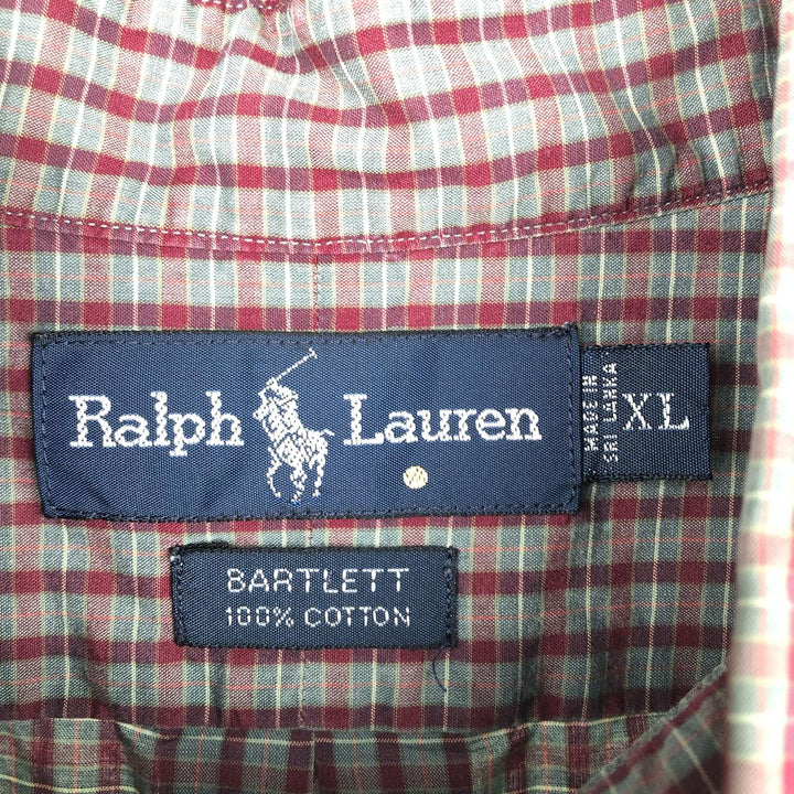 Ralph Lauren BARTLETT short sleeve button down check shirt, men's XL size cotton burgundy type Vintage Second Hand