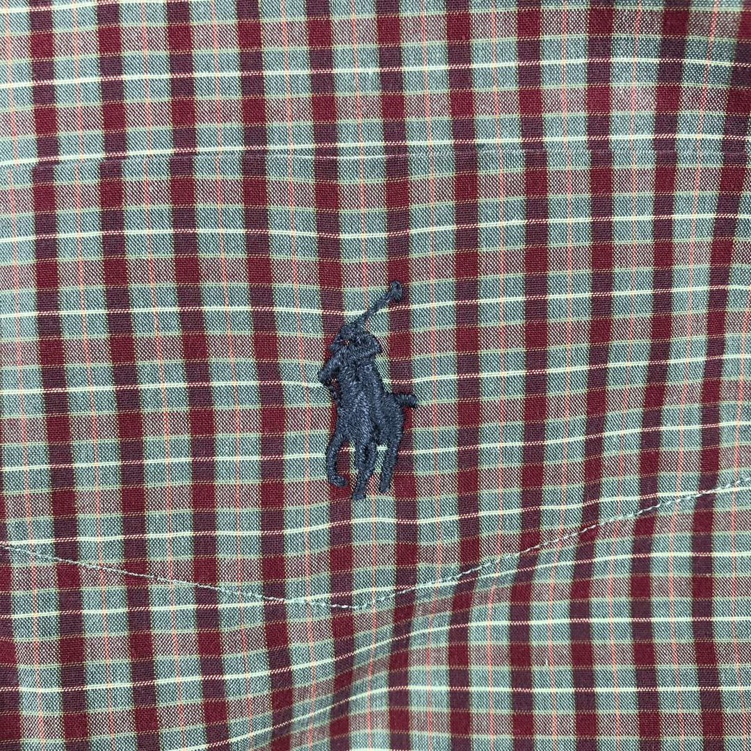 Ralph Lauren BARTLETT short sleeve button down check shirt, men's XL size cotton burgundy type Vintage Second Hand