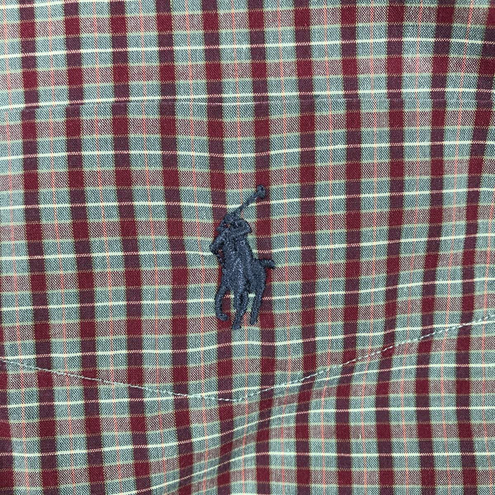 Ralph Lauren BARTLETT short sleeve button down check shirt, men's XL size cotton burgundy type Vintage Second Hand