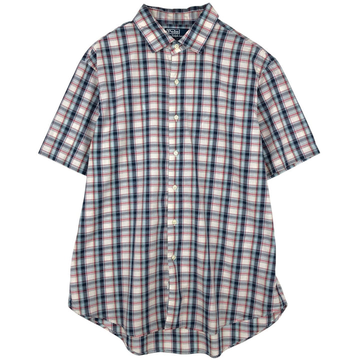 Ralph Lauren POLO by Ralph Lauren BRADFORD CUSTOM FIT Wide Collar Short Sleeve Cotton Check Shirt (Men's XL equivalent) cotton navy blue type Vintage Second Hand