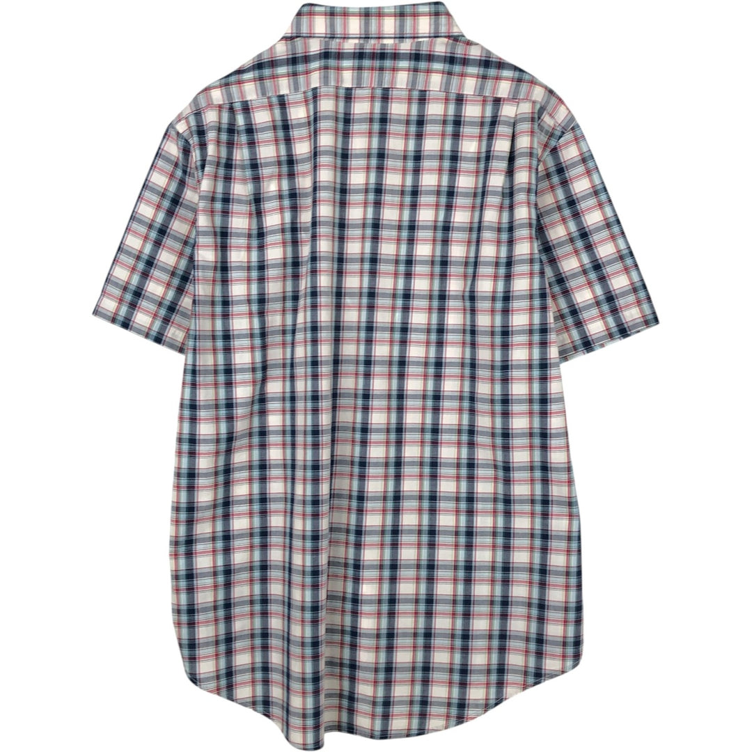 Ralph Lauren POLO by Ralph Lauren BRADFORD CUSTOM FIT Wide Collar Short Sleeve Cotton Check Shirt (Men's XL equivalent) cotton navy blue type Vintage Second Hand