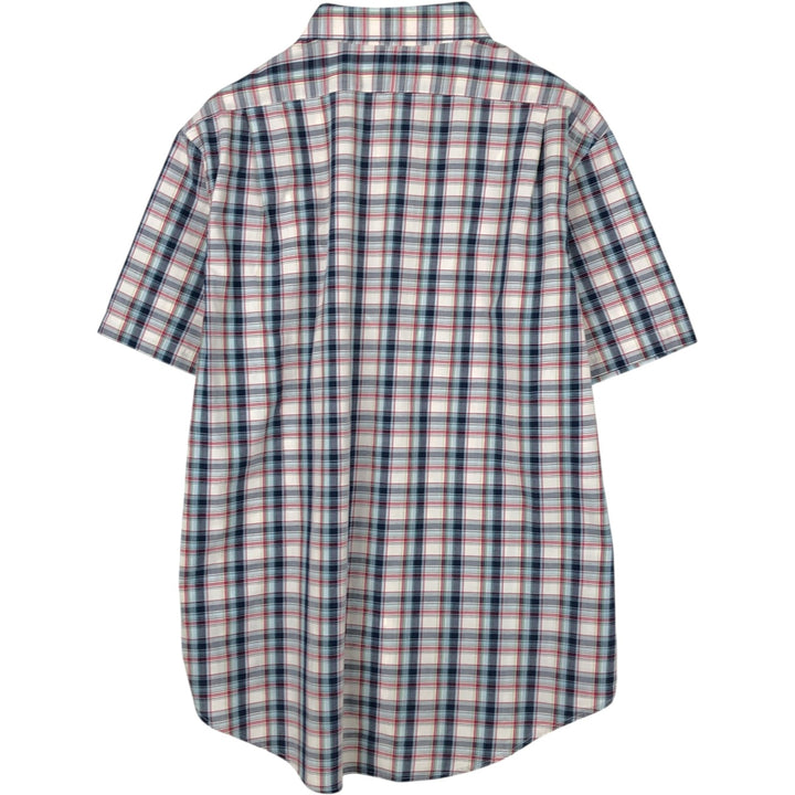 Ralph Lauren POLO by Ralph Lauren BRADFORD CUSTOM FIT Wide Collar Short Sleeve Cotton Check Shirt (Men's XL equivalent) cotton navy blue type Vintage Second Hand