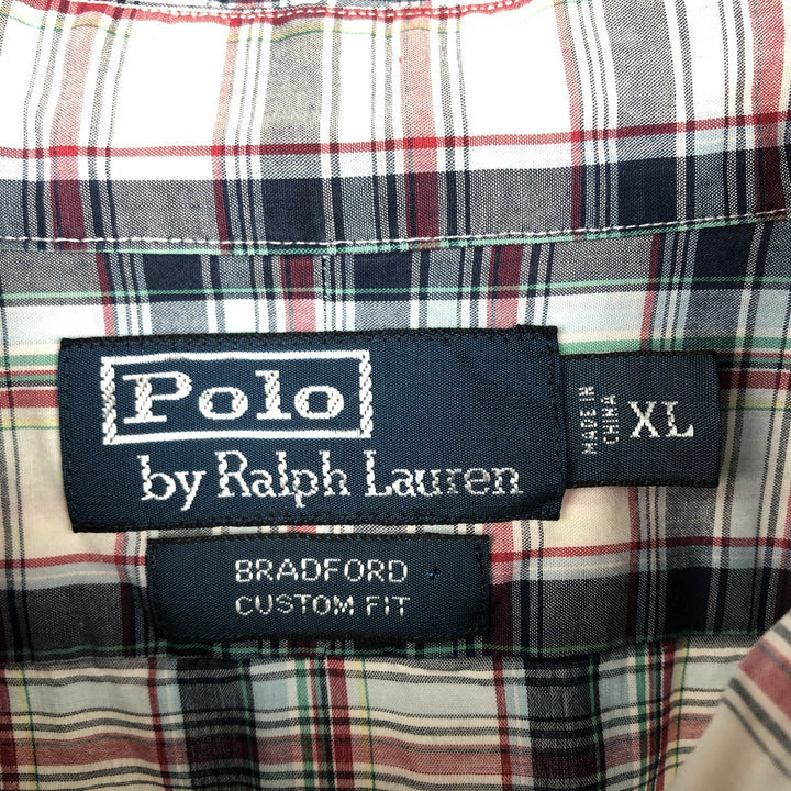 Ralph Lauren POLO by Ralph Lauren BRADFORD CUSTOM FIT Wide Collar Short Sleeve Cotton Check Shirt (Men's XL equivalent) cotton navy blue type Vintage Second Hand