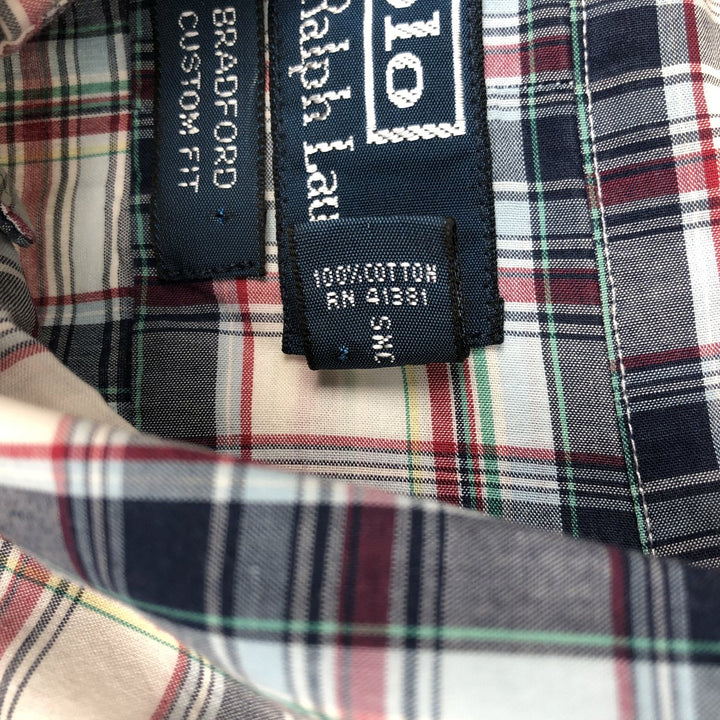 Ralph Lauren POLO by Ralph Lauren BRADFORD CUSTOM FIT Wide Collar Short Sleeve Cotton Check Shirt (Men's XL equivalent) cotton navy blue type Vintage Second Hand