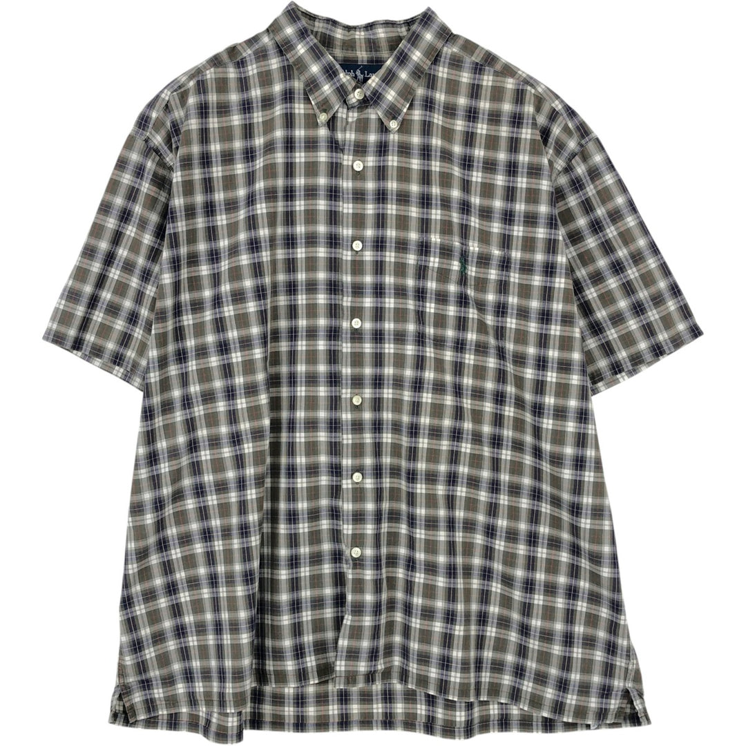 Ralph Lauren GREGGOR Box Shirt, Short Sleeve, Button-Down, Check Shirt, Men's XXL (approx.) cotton Khaki type Vintage Second Hand