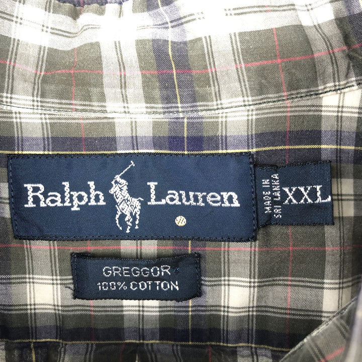 Ralph Lauren GREGGOR Box Shirt, Short Sleeve, Button-Down, Check Shirt, Men's XXL (approx.) cotton Khaki type Vintage Second Hand
