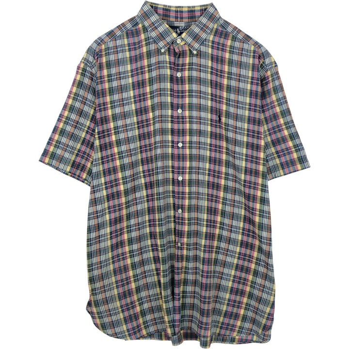 Ralph Lauren MCMEEL Madras Check Short-Sleeve Button-Down Check Shirt, Men's Size XXL (approx.) cotton blue type Vintage Second Hand