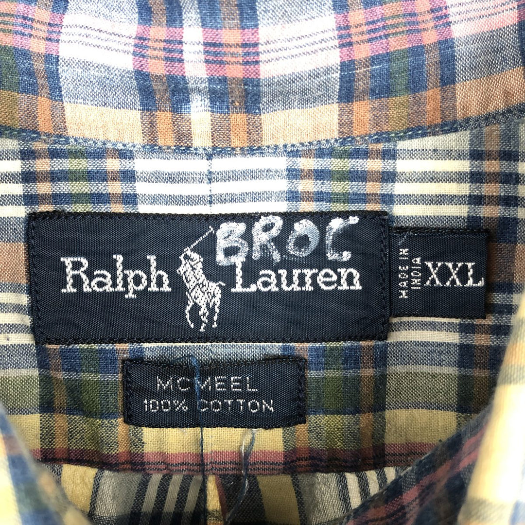Ralph Lauren MCMEEL Madras Check Short-Sleeve Button-Down Check Shirt, Men's Size XXL (approx.) cotton blue type Vintage Second Hand