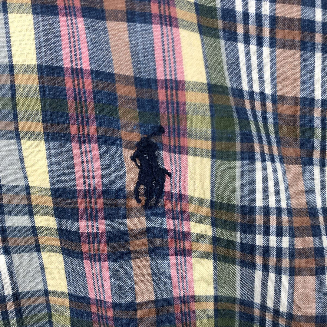 Ralph Lauren MCMEEL Madras Check Short-Sleeve Button-Down Check Shirt, Men's Size XXL (approx.) cotton blue type Vintage Second Hand