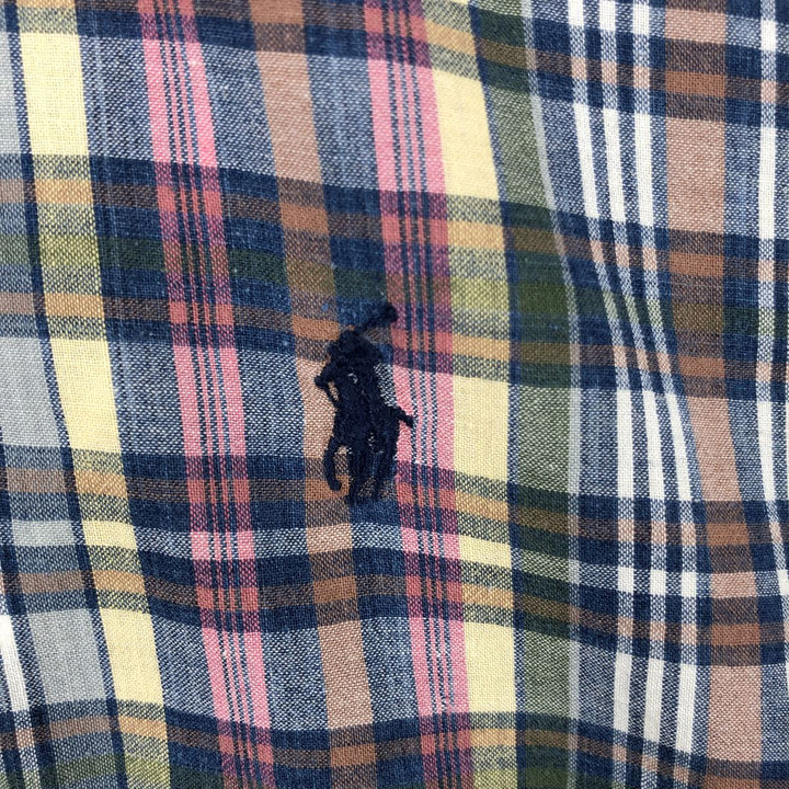 Ralph Lauren MCMEEL Madras Check Short-Sleeve Button-Down Check Shirt, Men's Size XXL (approx.) cotton blue type Vintage Second Hand