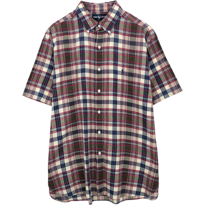 Ralph Lauren MCMEEL Short-Sleeve Button-Down Check Shirt, Men's Size XL (approx.) cotton red type Vintage Second Hand