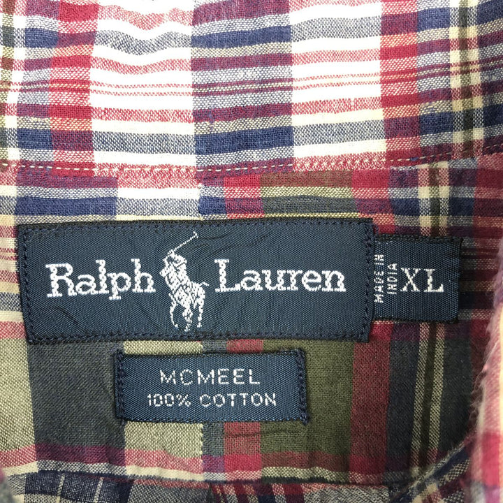 Ralph Lauren MCMEEL Short-Sleeve Button-Down Check Shirt, Men's Size XL (approx.) cotton red type Vintage Second Hand