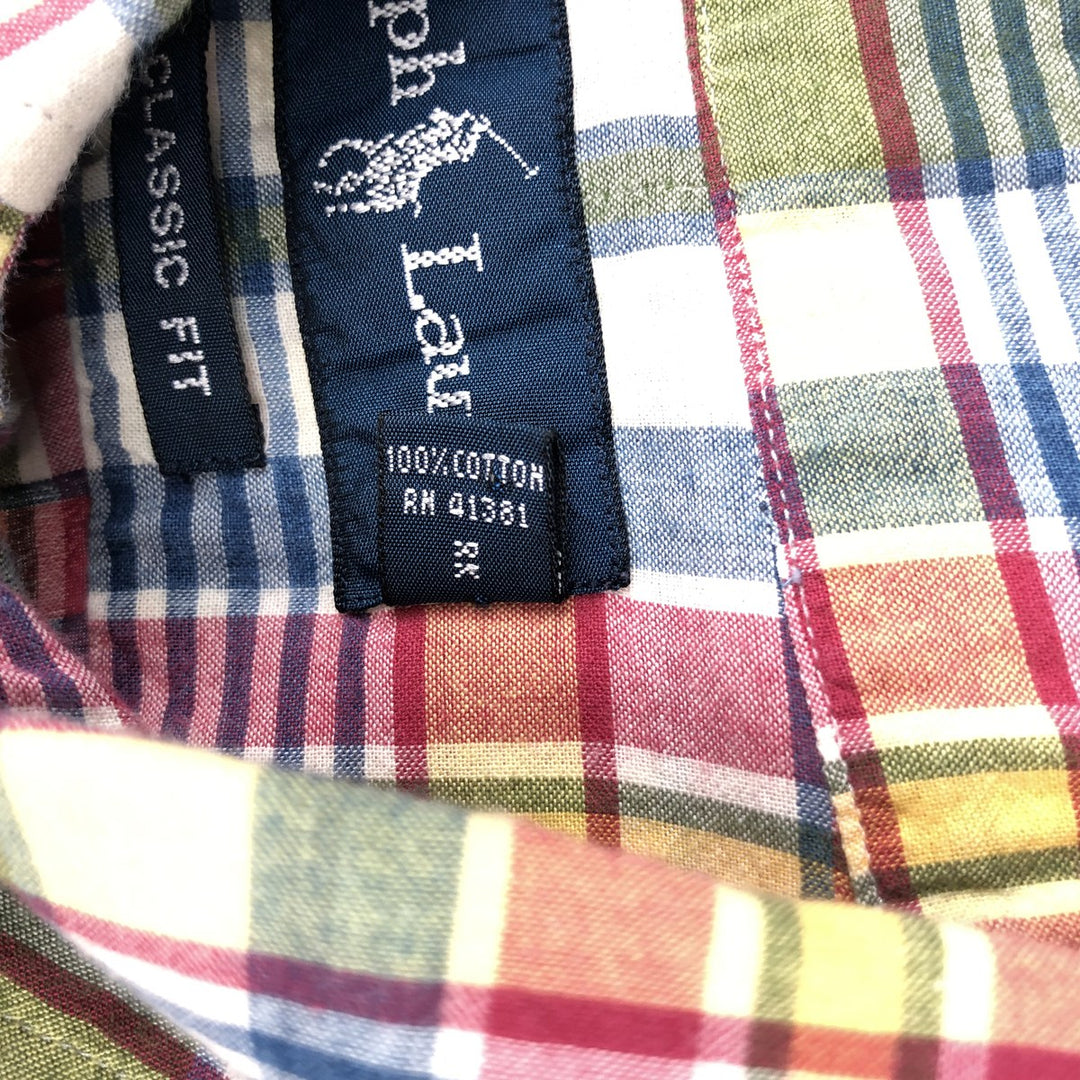 Ralph Lauren CLASSIC FIT Madras Check Short-Sleeve Button-Down Check Shirt (Men's Size M) cotton red type Vintage Second Hand