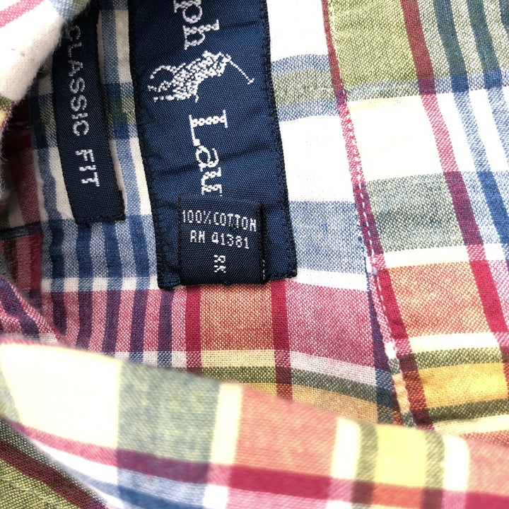 Ralph Lauren CLASSIC FIT Madras Check Short-Sleeve Button-Down Check Shirt (Men's Size M) cotton red type Vintage Second Hand