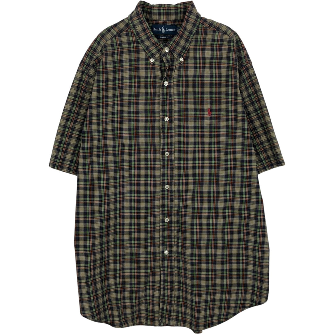 Ralph Lauren Classic Fit Short Sleeve Button Down Check Shirt Men's XL cotton Khaki type Vintage Second Hand