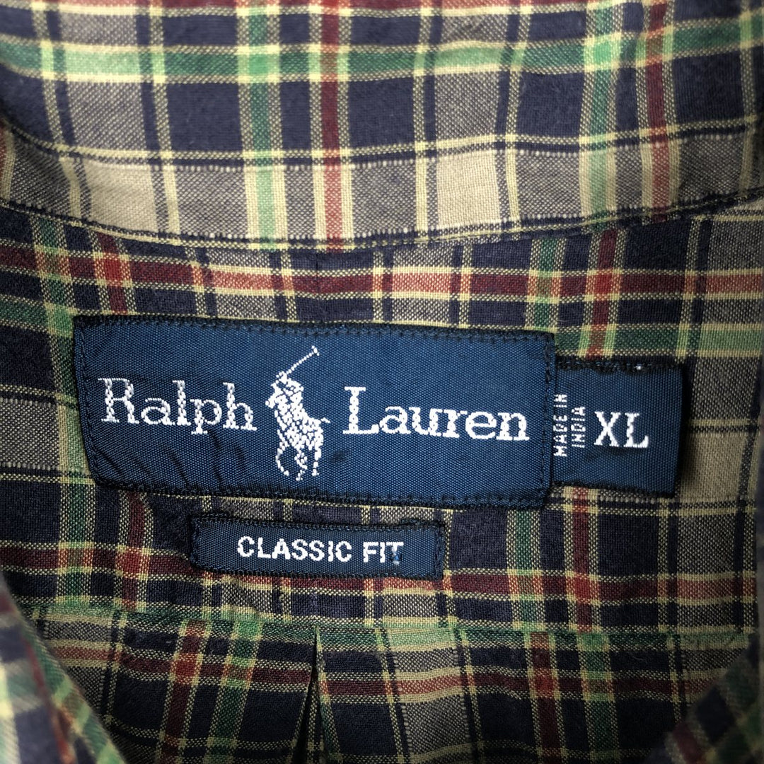 Ralph Lauren Classic Fit Short Sleeve Button Down Check Shirt Men's XL cotton Khaki type Vintage Second Hand