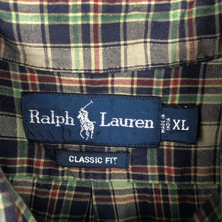 Ralph Lauren Classic Fit Short Sleeve Button Down Check Shirt Men's XL cotton Khaki type Vintage Second Hand