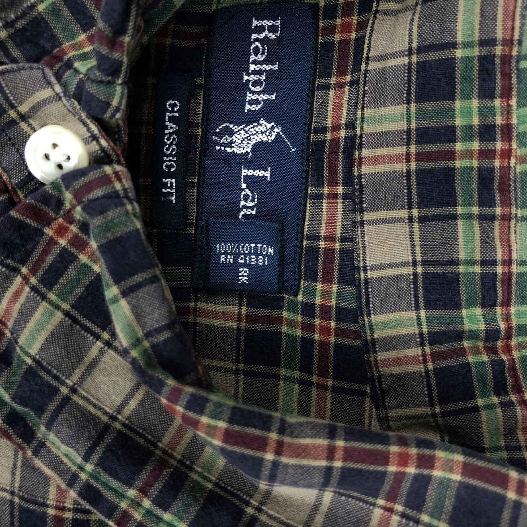 Ralph Lauren Classic Fit Short Sleeve Button Down Check Shirt Men's XL cotton Khaki type Vintage Second Hand