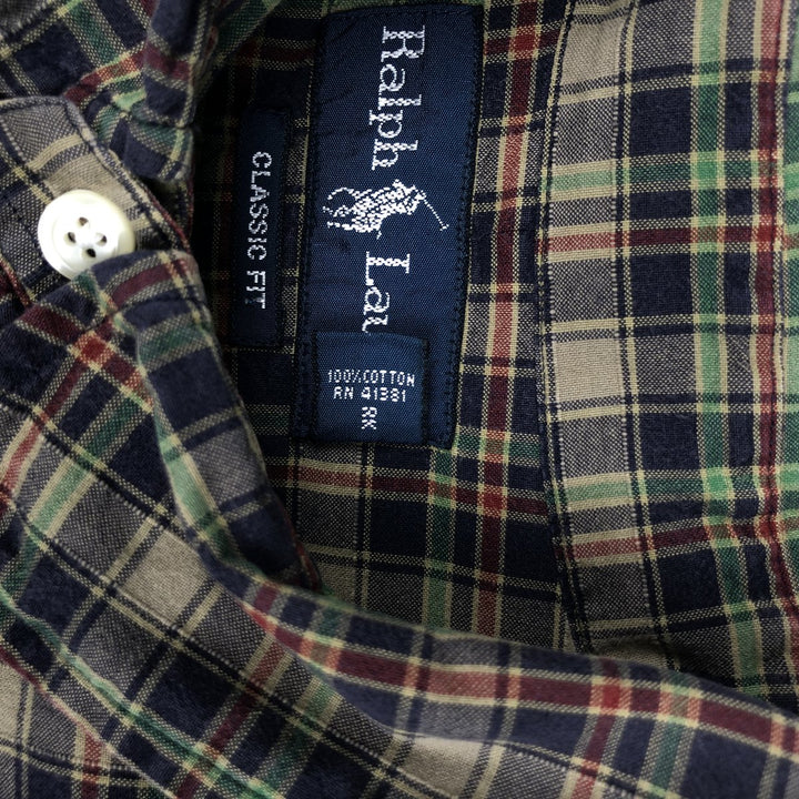 Ralph Lauren Classic Fit Short Sleeve Button Down Check Shirt Men's XL cotton Khaki type Vintage Second Hand