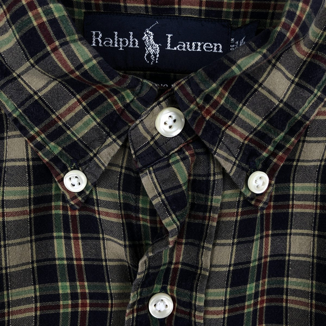 Ralph Lauren Classic Fit Short Sleeve Button Down Check Shirt Men's XL cotton Khaki type Vintage Second Hand