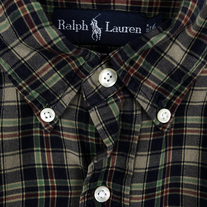 Ralph Lauren Classic Fit Short Sleeve Button Down Check Shirt Men's XL cotton Khaki type Vintage Second Hand