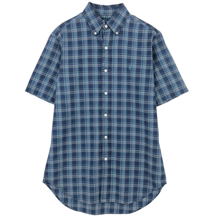 Ralph Lauren CLASSIC FIT short-sleeved button-down check shirt, men's size S (approx.) cotton blue type Vintage Second Hand