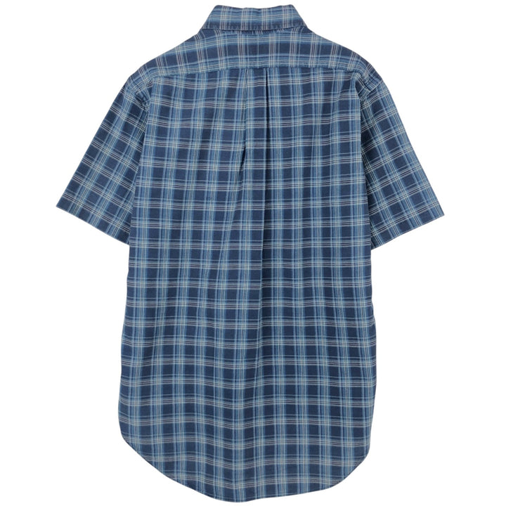 Ralph Lauren CLASSIC FIT short-sleeved button-down check shirt, men's size S (approx.) cotton blue type Vintage Second Hand