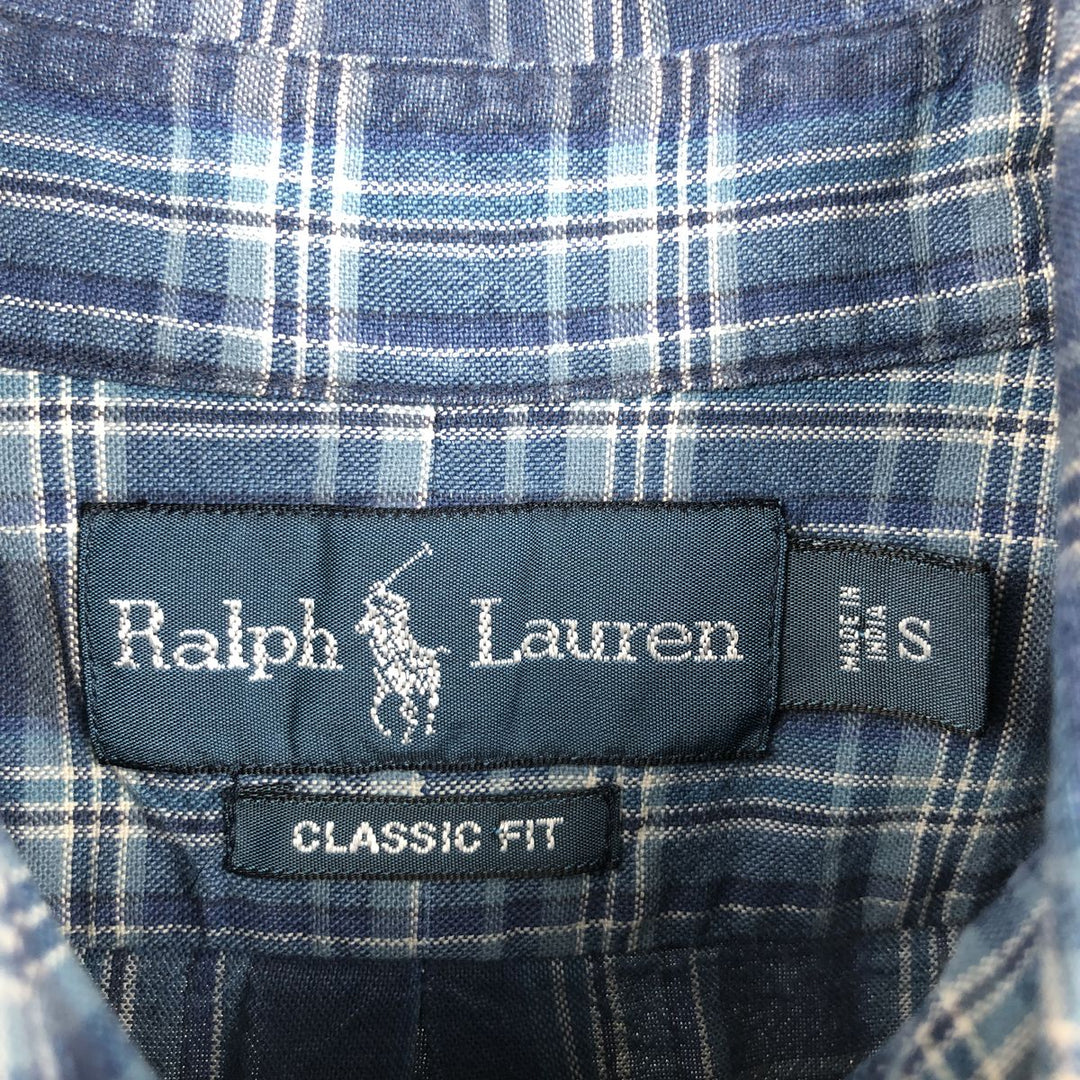 Ralph Lauren CLASSIC FIT short-sleeved button-down check shirt, men's size S (approx.) cotton blue type Vintage Second Hand