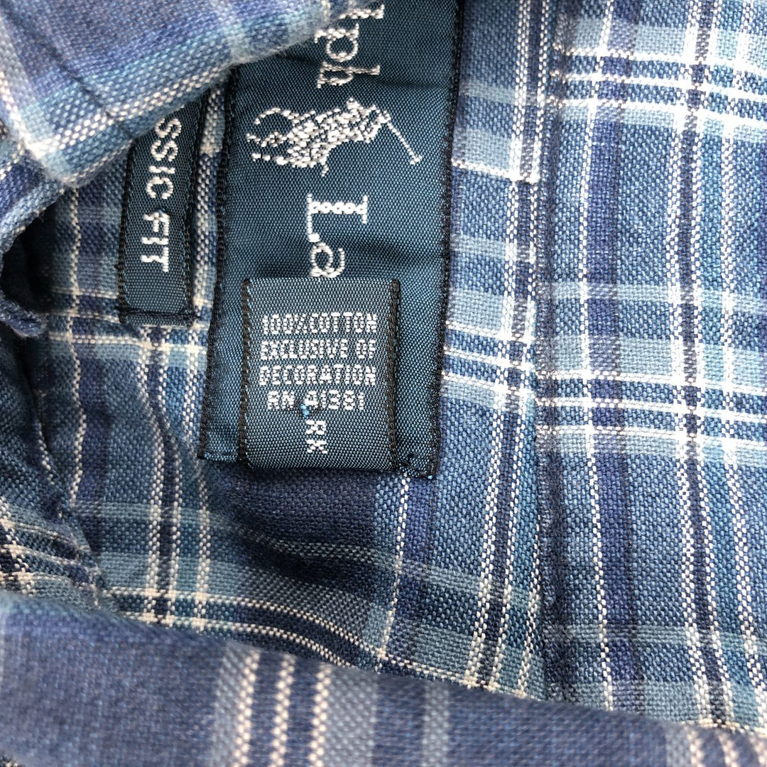 Ralph Lauren CLASSIC FIT short-sleeved button-down check shirt, men's size S (approx.) cotton blue type Vintage Second Hand