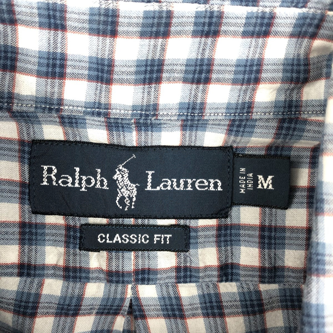 Ralph Lauren Classic Fit Short Sleeve Button Down Check Shirt Men's M cotton blue type Vintage Second Hand