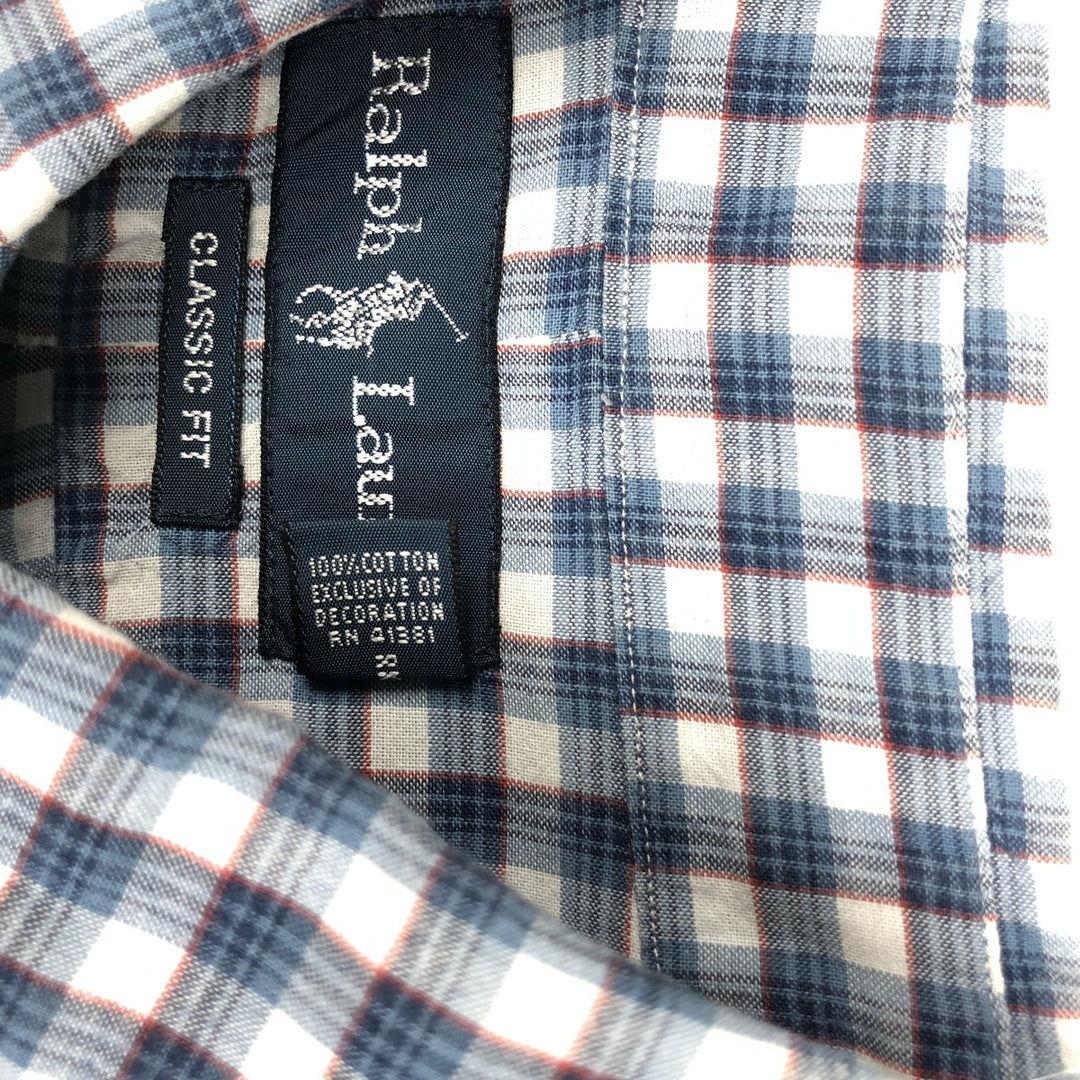 Ralph Lauren Classic Fit Short Sleeve Button Down Check Shirt Men's M cotton blue type Vintage Second Hand
