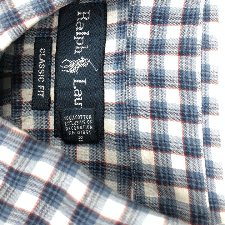 Ralph Lauren Classic Fit Short Sleeve Button Down Check Shirt Men's M cotton blue type Vintage Second Hand